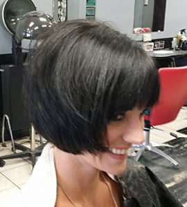 Dark chocolate bob with full bang | Mario's Hair Designs, North Ridgeville